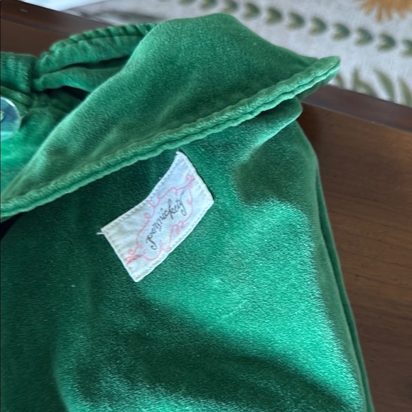 Girls Green Velvet  Jacket with Orange Buttons - Picture 4 of 4